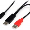 Startech 0,9m 2x USB-A male - Micro-B male "Y"kábel, fekete